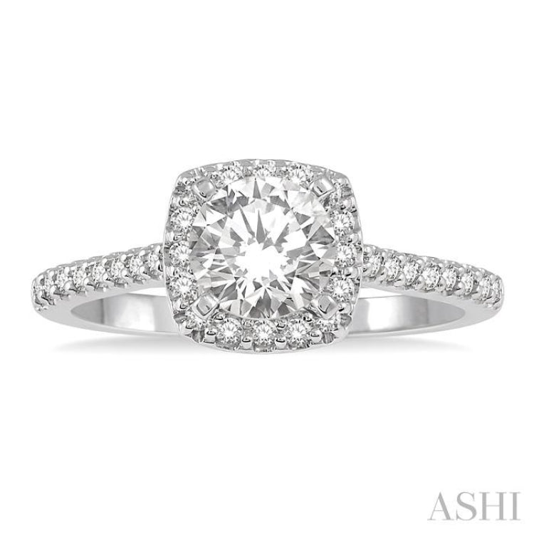 3/8 ctw Diamond Ladies Engagement Ring with 1/4 Ct Round Cut Center Stone in 14K White Gold