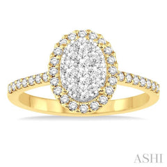 3/4 Ctw Oval Shape Diamond Lovebright Ring in 14K Yellow and White Gold