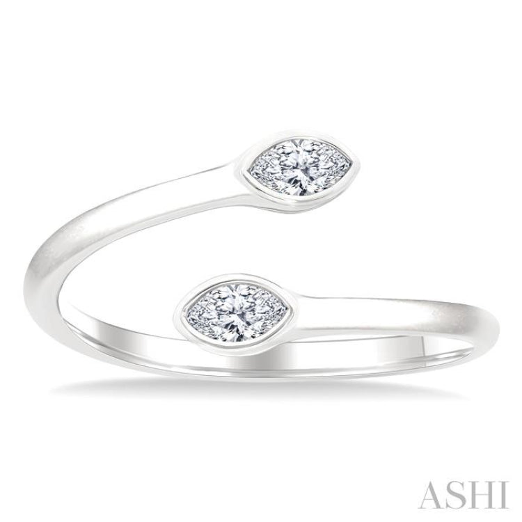 1/5 Ctw Split Single Coil Bezel Set Marquise Cut Diamond Open Fashion Ring in 14K White Gold