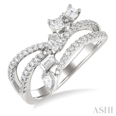 3/4 Ctw Split Shank Mixed Diamond Cut Fashion Ring in 14K White Gold