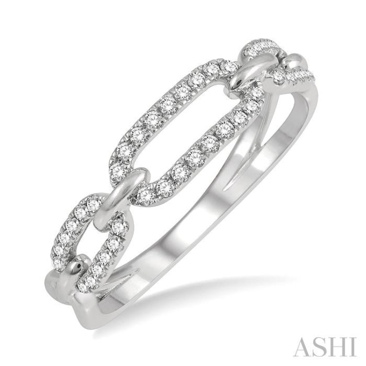 1/5 ctw Round Cut Diamond Paperclip Ladies Ring in 14K White Gold