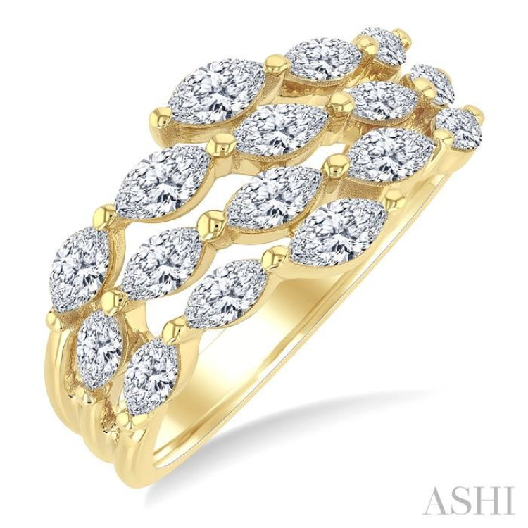 1 1/2 Ctw Split Open End Triple Row Marquise Cut Diamond Fashion Ring in 14K Yellow Gold