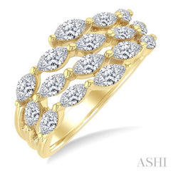 1 1/2 Ctw Split Open End Triple Row Marquise Cut Diamond Fashion Ring in 14K Yellow Gold