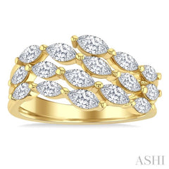 1 1/2 Ctw Split Open End Triple Row Marquise Cut Diamond Fashion Ring in 14K Yellow Gold