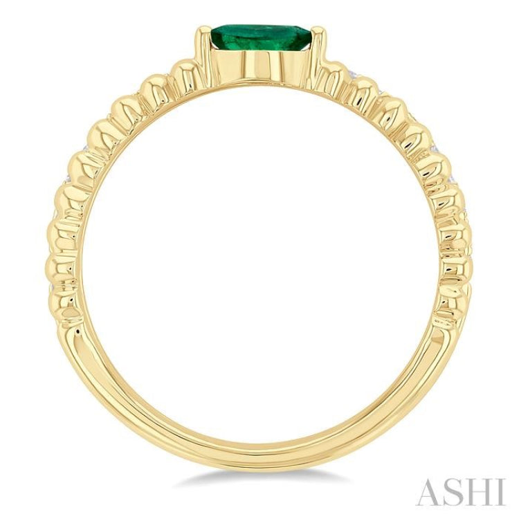 5x2.5 MM Marquise Shape Emerald and 1/5 Ctw Single Cut Diamond Precious Split Twin Ring in 10K Yellow Gold