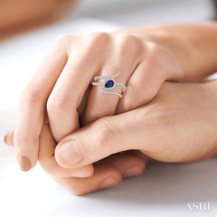 6x4 MM Pear Shape Sapphire and 1/3 ctw Round Cut Diamond Precious Ring in 14K White Gold