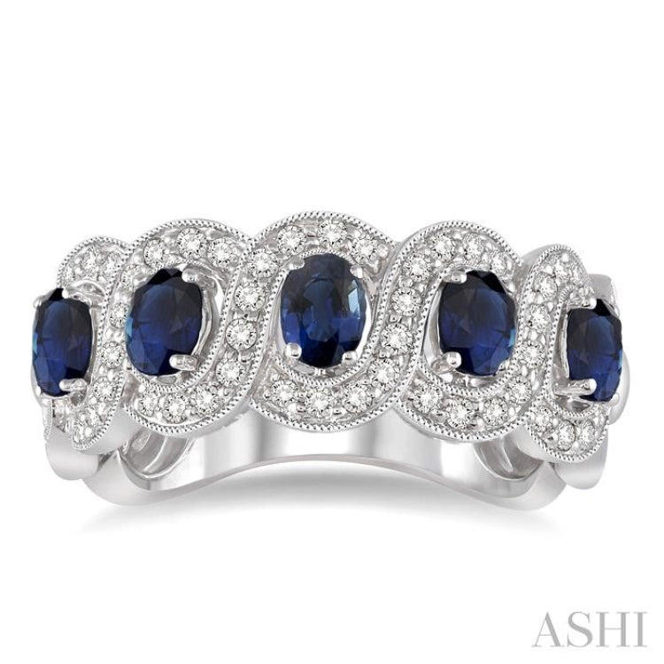 4x3 MM Oval Cut Sapphire and 1/2 ctw Round Cut Diamond Precious Ring in 14K White Gold