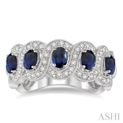 4x3 MM Oval Cut Sapphire and 1/2 ctw Round Cut Diamond Precious Ring in 14K White Gold
