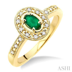 5x3 MM Oval Shape Emerald and 1/10 ctw Single Cut Diamond Ring in 10K Yellow Gold