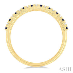 1.35 MM Round Shape Sapphire and 1/10 Ctw Round Cut Diamond Petite Precious Stack Band in 10K Yellow Gold