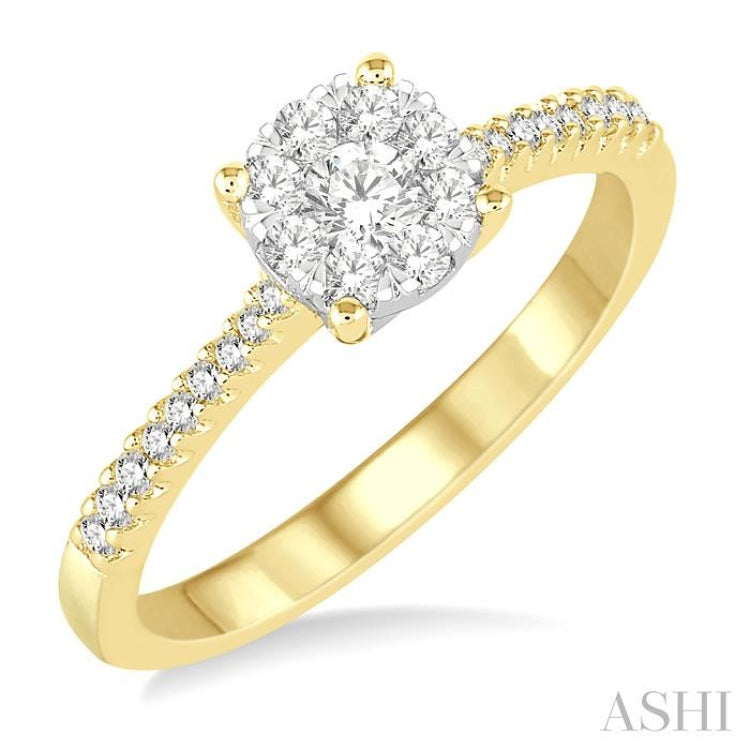 3/8 ctw Round Shape Diamond Lovebright Ring in 14K Yellow and White Gold
