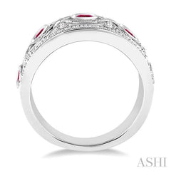 2.6 MM Round Cut Ruby and 1/2 ctw Round Cut Diamond Precious Band in 14K White Gold
