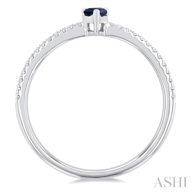 5x3 MM Pear Cut Sapphire and 1/10 Ctw Petite Round Cut Diamond Precious Fashion Ring in 10K White Gold