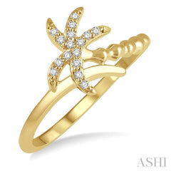 1/10 ctw Palm Tree Round Cut Diamond Petite Fashion Ring in 14K Yellow Gold