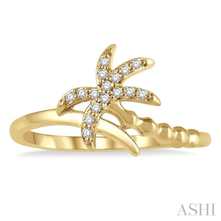 1/10 ctw Palm Tree Round Cut Diamond Petite Fashion Ring in 14K Yellow Gold