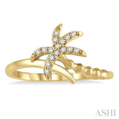 1/10 ctw Palm Tree Round Cut Diamond Petite Fashion Ring in 14K Yellow Gold