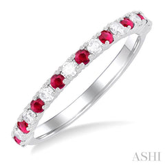 1.80 MM Round Shape Ruby and 1/4 ctw Round Cut Diamond Precious Stack Band in 10K White Gold