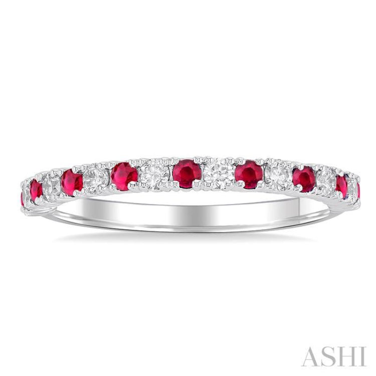 1.80 MM Round Shape Ruby and 1/4 ctw Round Cut Diamond Precious Stack Band in 10K White Gold