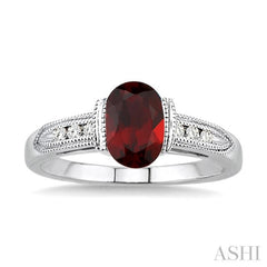 8x6 MM Oval Shape Garnet and 1/10 ctw Diamond Ring in 14K White Gold