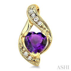 6x6 MM Heart Shape Amethyst and 1/20 Ctw Single Cut Diamond Semi-Precious Earrings in 14K Yellow Gold