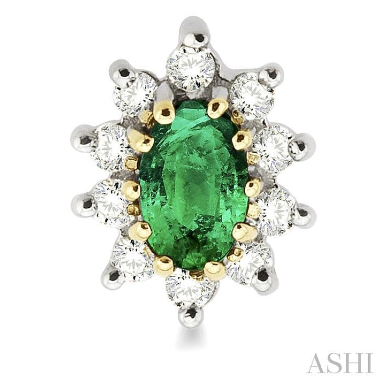 5x3MM Oval Cut Emerald and 1/4 ctw Round Cut Diamond Earrings in 14K Yellow Gold