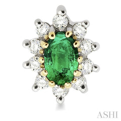 5x3MM Oval Cut Emerald and 1/4 ctw Round Cut Diamond Earrings in 14K Yellow Gold