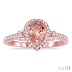 7x5 MM Pear Shape Morganite and 1/6 ctw Round Cut Diamond Ring in 14K Rose Gold