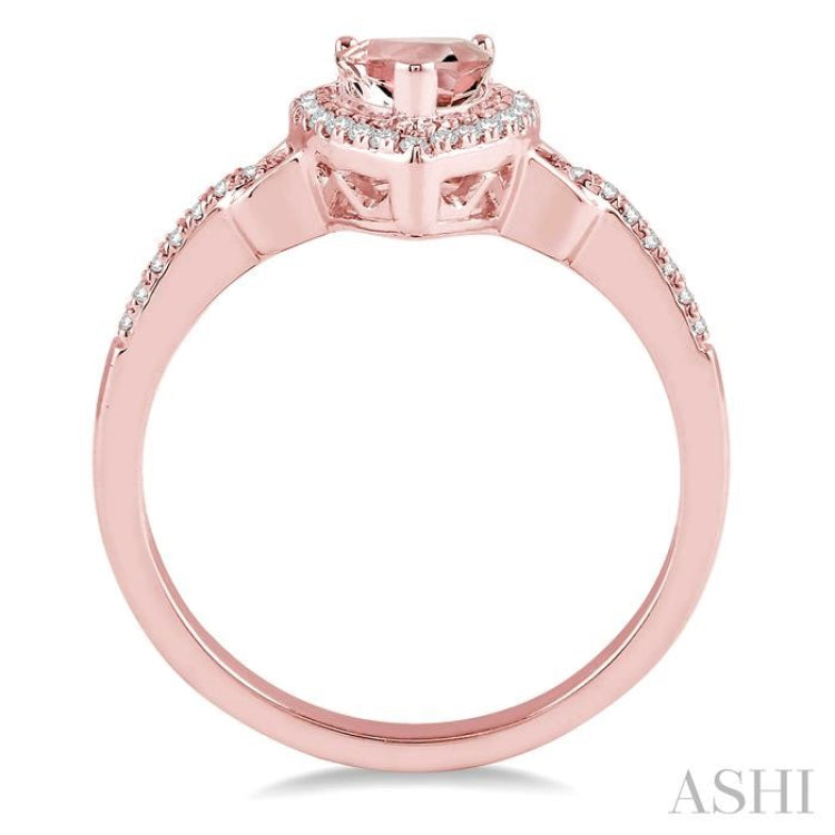 7x5 MM Pear Shape Morganite and 1/6 ctw Round Cut Diamond Ring in 14K Rose Gold