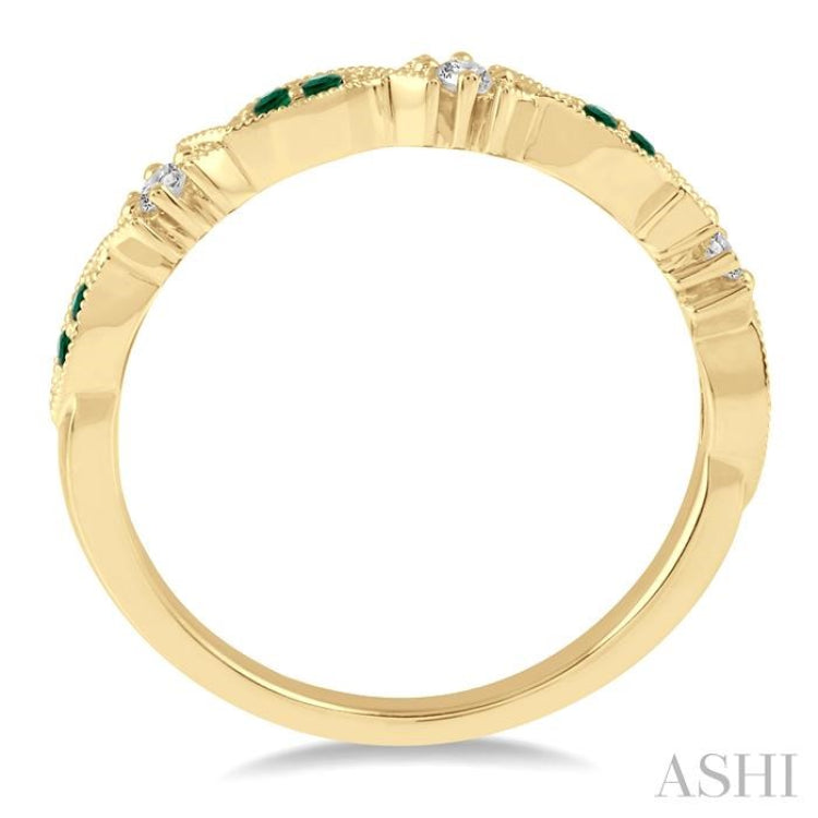1.25 MM Round Cut Green Emerald and 1/20 ctw Round Cut Diamond Precious Half Eternity Wedding Band in 14K Yellow Gold