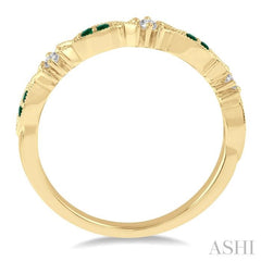 1.25 MM Round Cut Green Emerald and 1/20 ctw Round Cut Diamond Precious Half Eternity Wedding Band in 14K Yellow Gold
