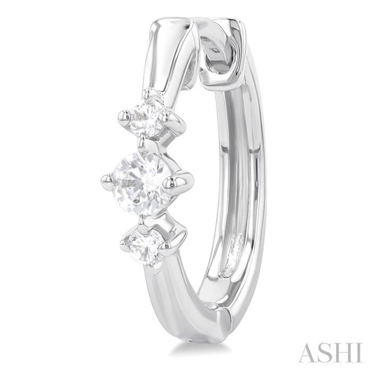 1/4 ctw Three Stone Round Cut Diamond Hoop Earrings in 10K White Gold