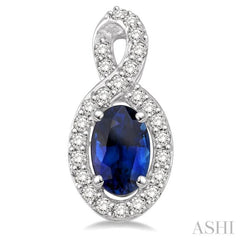 5x3 MM Oval Cut Sapphire and 1/5 ctw Round Cut Diamond Earrings in 14K White Gold