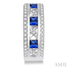 2.4x2.4 MM Princess Cut Sapphire and 1/3 ctw Round Cut Diamond Precious Earrings in 14K White Gold