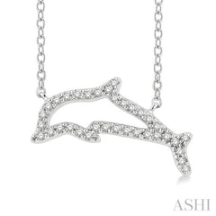 1/10 Ctw Sea Life Petite Dolphin Round Cut Diamond Fashion Pendant With Chain in 10K White Gold