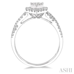 1/2 ctw Pear Shape Bow Shank Lovebright Round and Baguette Diamond Ring in 14K White gold