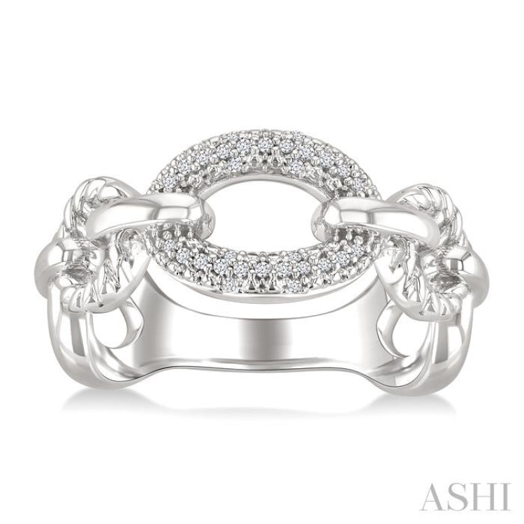 1/10 Ctw Single Cut Diamond Bold Oval Shape Rope Link Ring in Sterling Silver