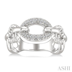 1/10 Ctw Single Cut Diamond Bold Oval Shape Rope Link Ring in Sterling Silver