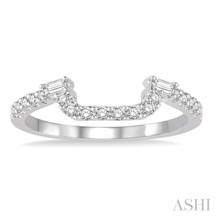 1/4 ctw U-Shape Baguette Accent Round Cut Diamond Wedding Band in 14K White Gold