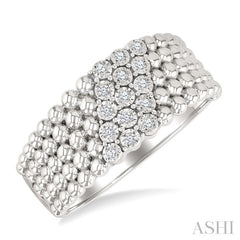 1/10 Ctw Bold Ball Bead and Slanted Round Cut Bead Bijoux Diamond Fashion Ring in Sterling Silver