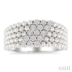 1/10 Ctw Bold Ball Bead and Slanted Round Cut Bead Bijoux Diamond Fashion Ring in Sterling Silver