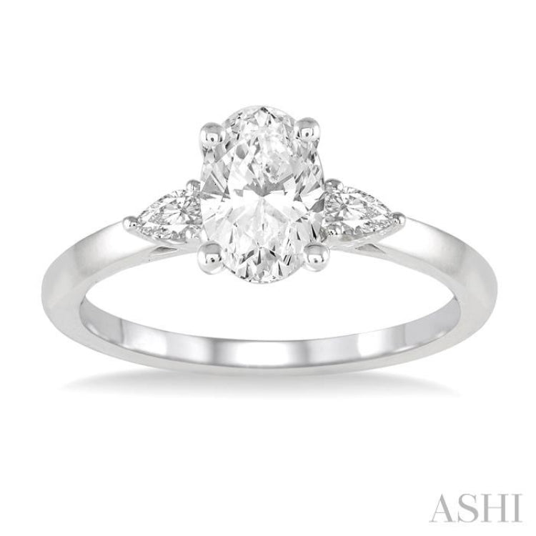 1/2 ctw Oval and Pear Cut Diamond Ladies Engagement Ring with 1/3 Ct Oval Cut Center Stone in 14K White Gold