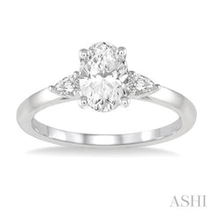 1/2 ctw Oval and Pear Cut Diamond Ladies Engagement Ring with 1/3 Ct Oval Cut Center Stone in 14K White Gold