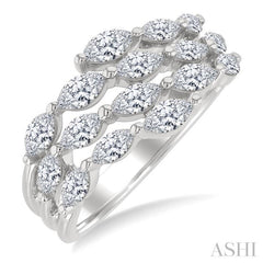1 1/2 Ctw Split Open End Triple Row Marquise Cut Diamond Fashion Ring in 14K White Gold