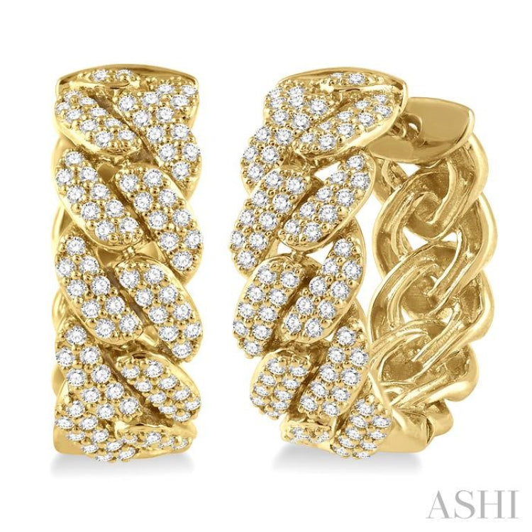3/4 Ctw Round Cut Diamond Cuban Link Hoop Earrings in 14K Yellow Gold