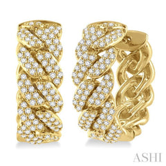 3/4 Ctw Round Cut Diamond Cuban Link Hoop Earrings in 14K Yellow Gold