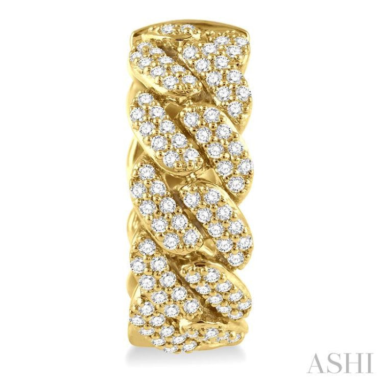 3/4 Ctw Round Cut Diamond Cuban Link Hoop Earrings in 14K Yellow Gold