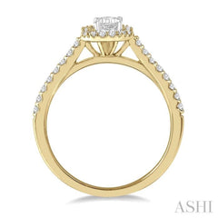 3/8 ctw Emerald Shape Engagement Ring with 1/4 Ct Emerald Cut Center Stone in 14K Yellow and White Gold