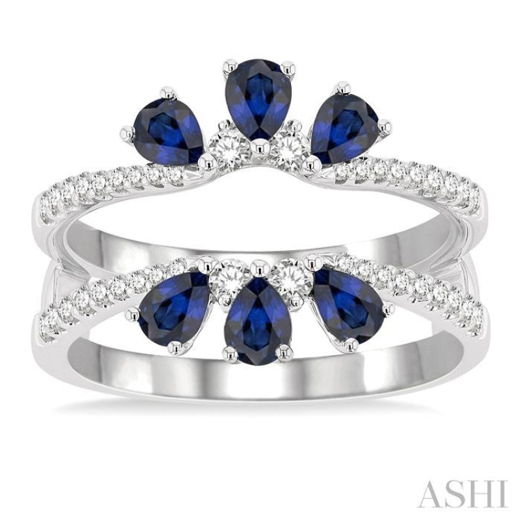 4x3 MM Pear Cut Sapphire and 3/8 ctw Round Cut Diamond Insert Precious Ring in 14K White Gold