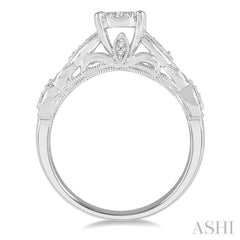 3/8 ctw Circular Mount Marquise Lattice Lovebright Round Cut Diamond Ring in 14K White Gold