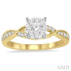 1/2 ctw Round Cut Diamond Lovebright Engagement Ring in 14K Yellow and White Gold